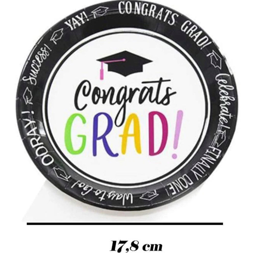 Coordinato festa laurea nero – 73 pz (piatti, bicchieri, tovaglioli, tovaglia) - ambraled