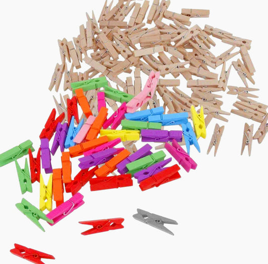 100 mollette in legno colorato e chiaro 3,5 cm, perfette per decorazione regali