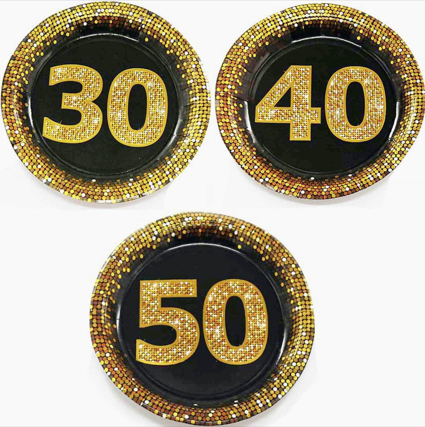 28 piatti di carta nero e oro per compleanni 30 40 50 anni (58 caratteri) - ambraled