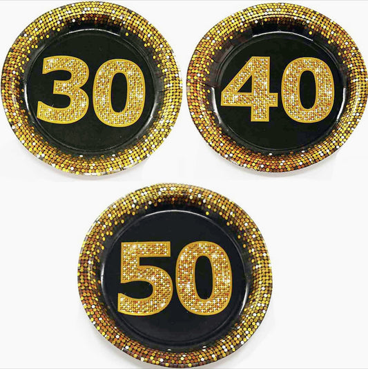 28 piatti di carta nero e oro per compleanni 30 40 50 anni (58 caratteri) - ambraled