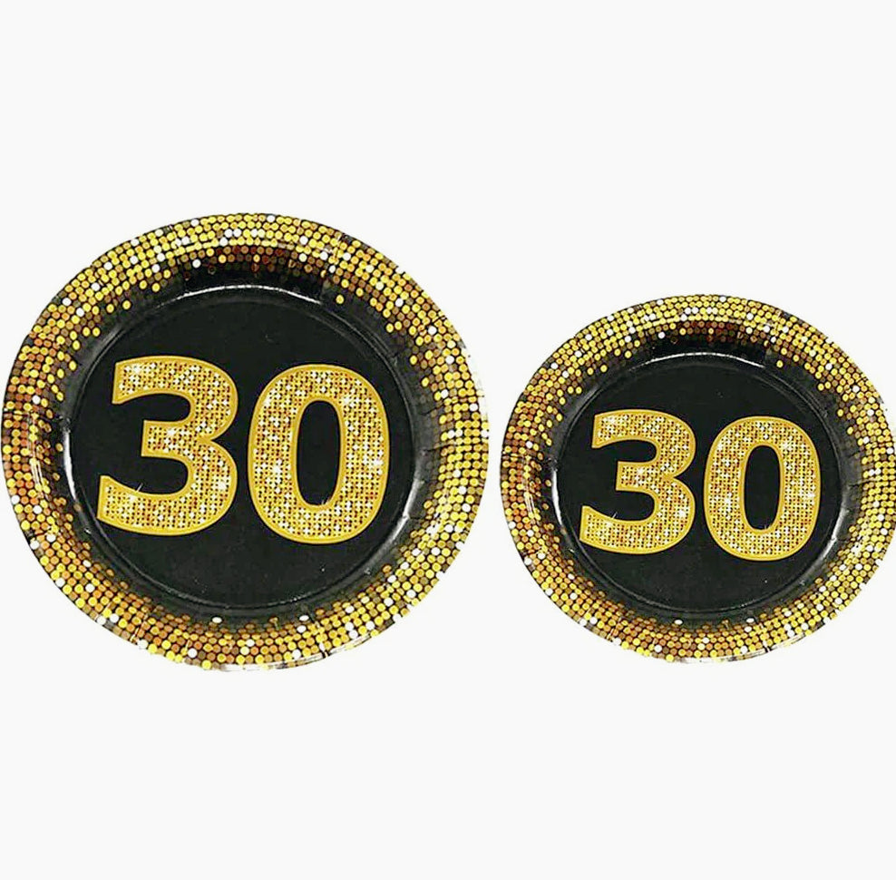 28 piatti di carta nero e oro per compleanni 30 40 50 anni (58 caratteri) - ambraled