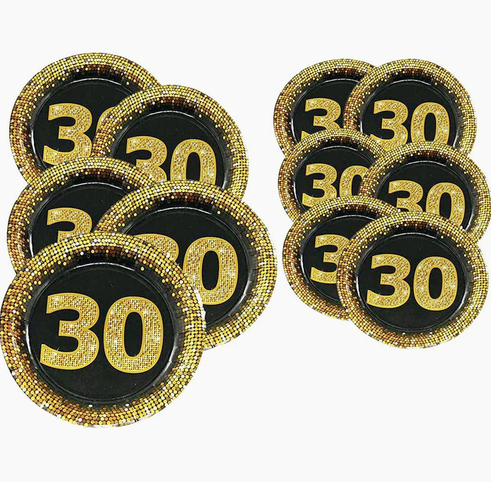 28 piatti di carta nero e oro per compleanni 30 40 50 anni (58 caratteri) - ambraled