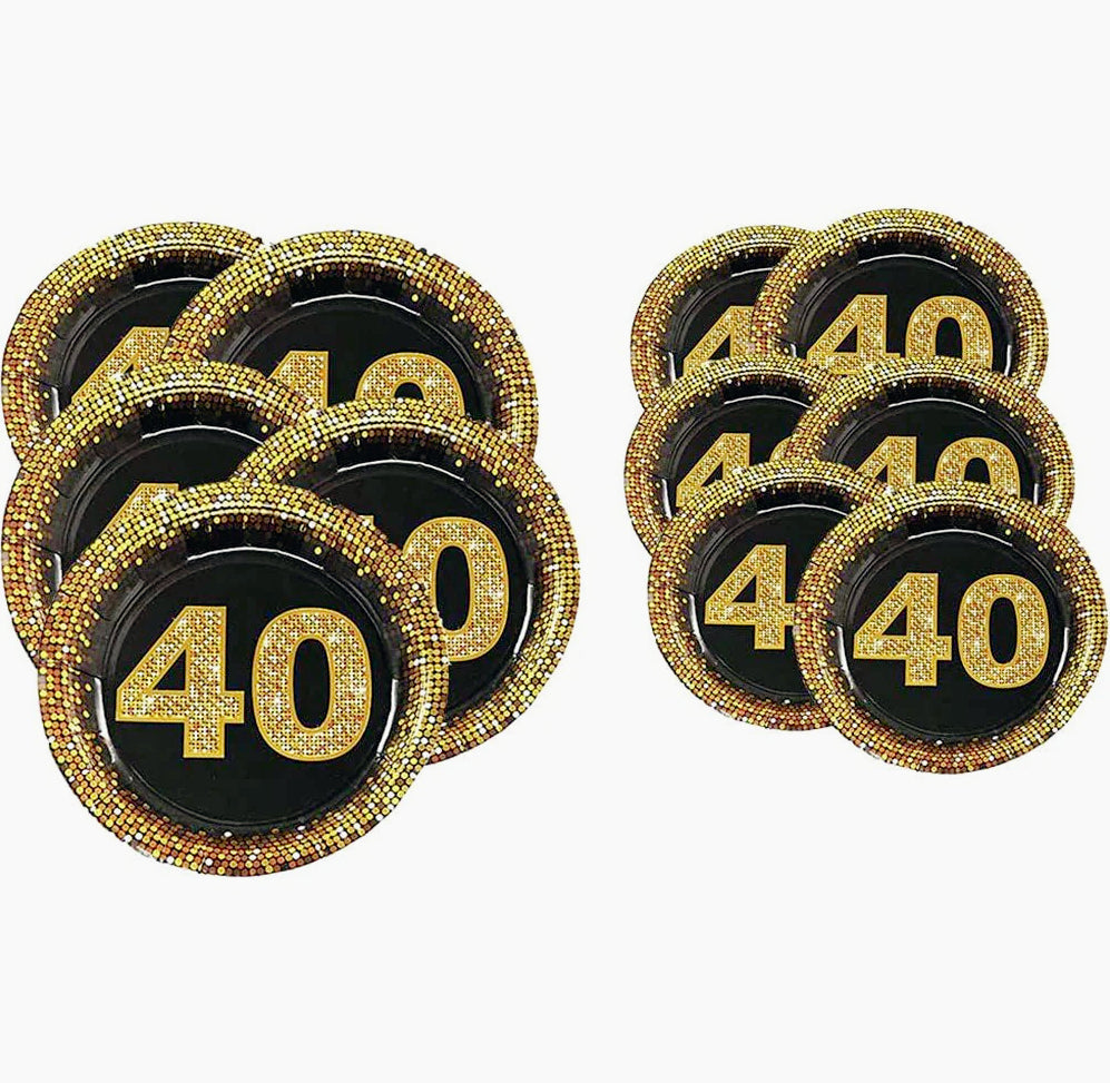 28 piatti di carta nero e oro per compleanni 30 40 50 anni (58 caratteri) - ambraled