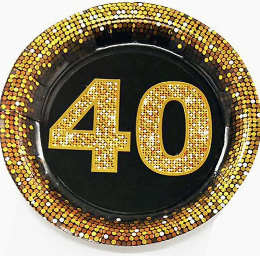 28 piatti di carta nero e oro per compleanni 30 40 50 anni (58 caratteri) - ambraled