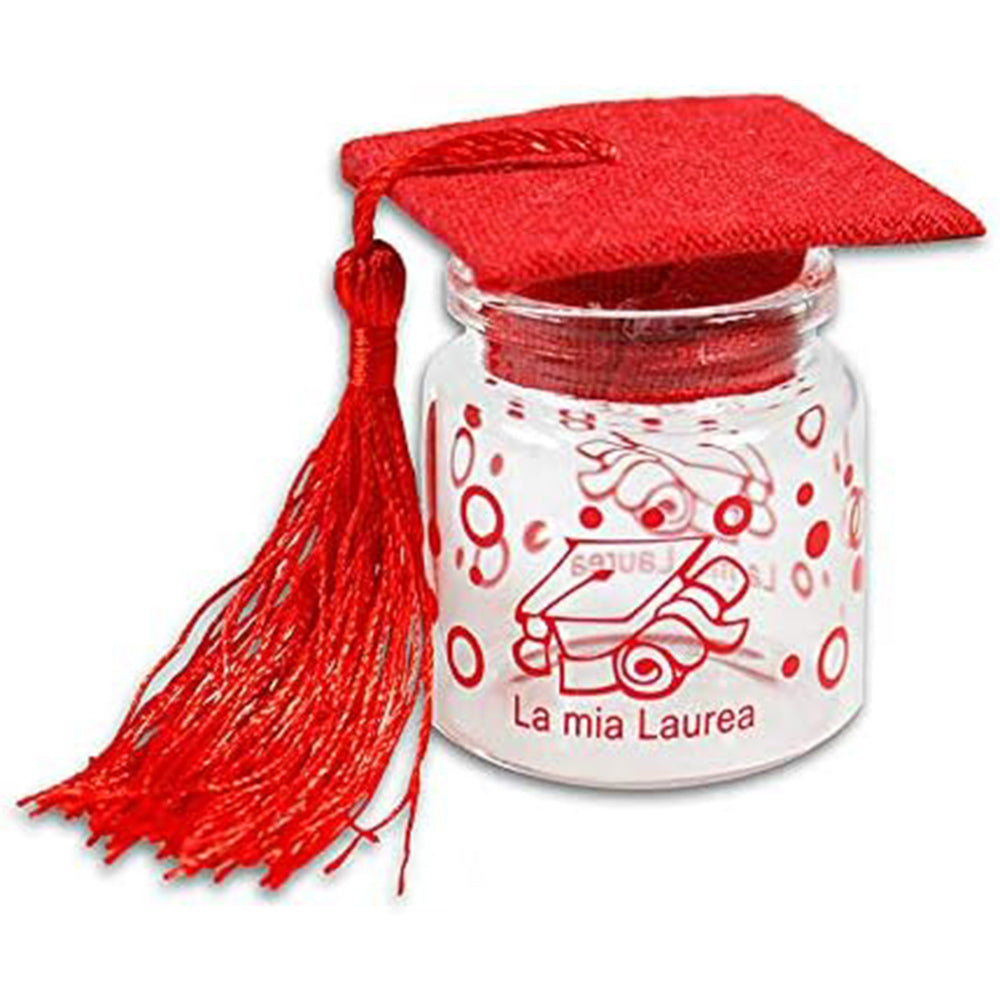 12 bomboniere portaconfetti – barattoli vetro rosso e nero per laurea - ambraled