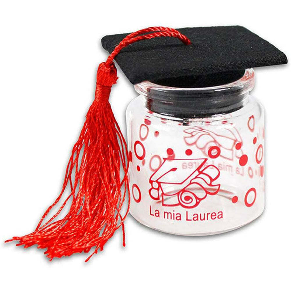 12 bomboniere portaconfetti – barattoli vetro rosso e nero per laurea - ambraled