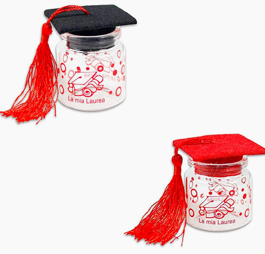 12 bomboniere portaconfetti – barattoli vetro rosso e nero per laurea - ambraled