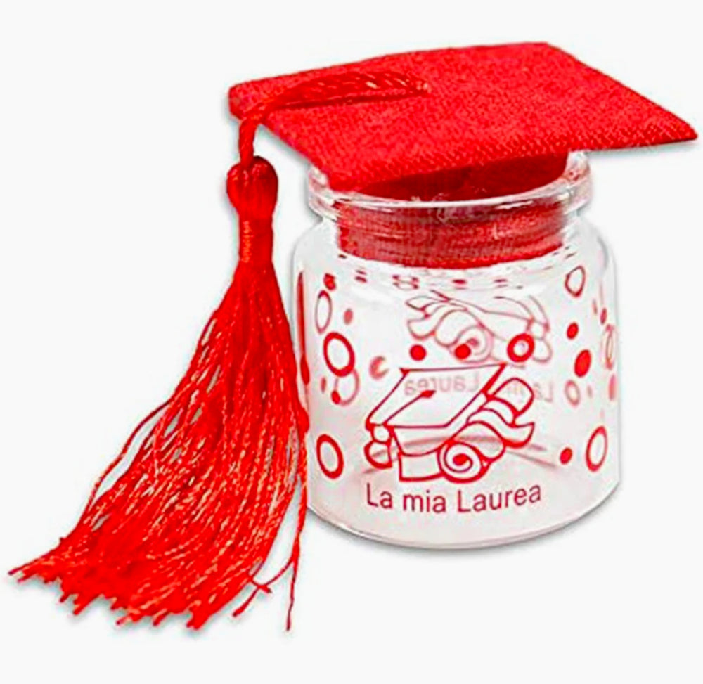 12 bomboniere portaconfetti – barattoli vetro rosso e nero per laurea - ambraled