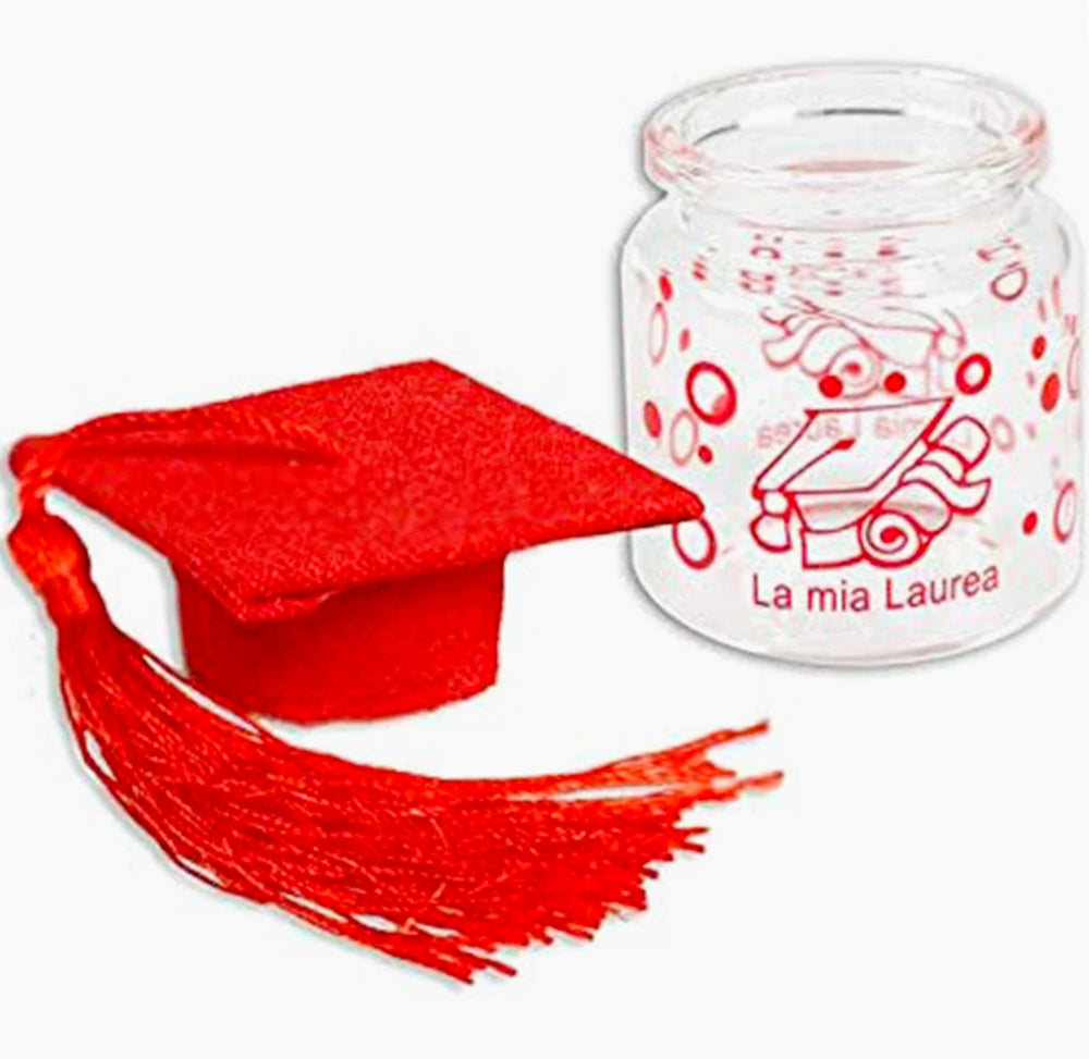12 bomboniere portaconfetti – barattoli vetro rosso e nero per laurea - ambraled
