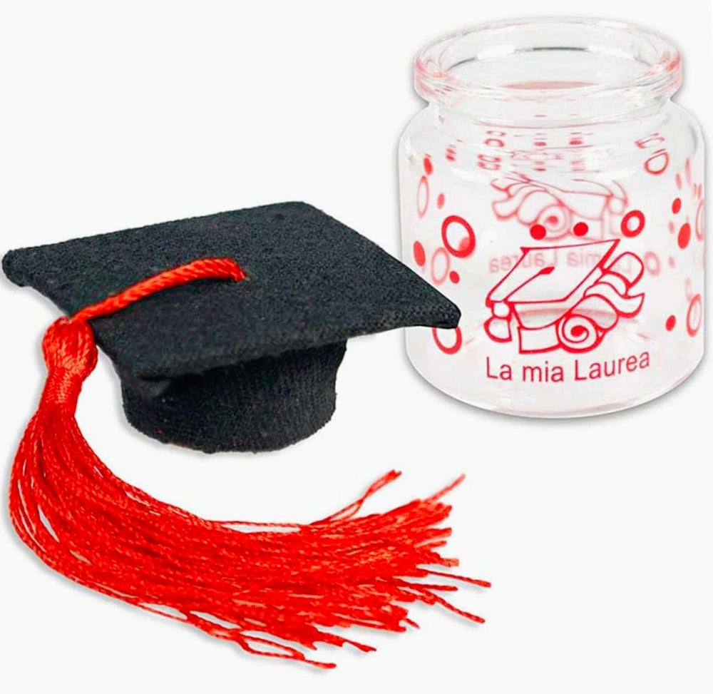 12 bomboniere portaconfetti – barattoli vetro rosso e nero per laurea - ambraled