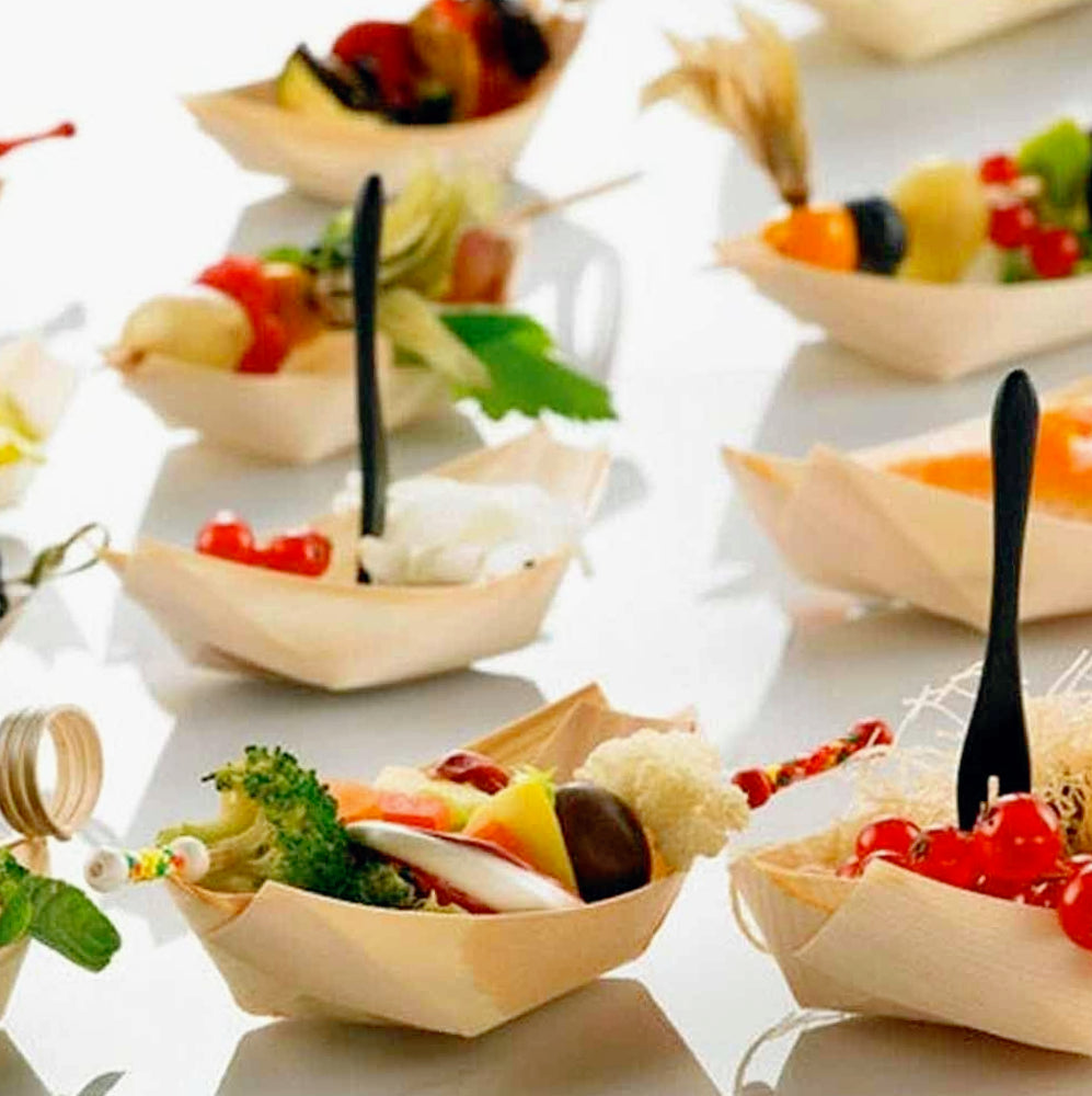 Set 32 barchette in legno per aperitivi e finger food monoporzioni - ambraled
