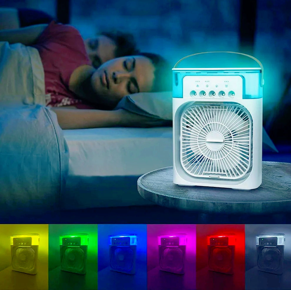 Ventilatore 3 velocità con vaporizzatore profumatore e luci LED – Multifunzione per freschezza, aroma e atmosfera