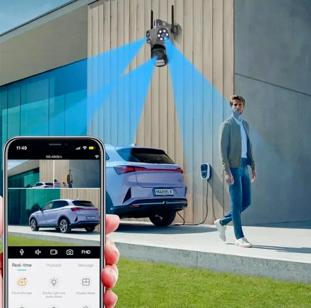 Telecamera Wi-Fi con 3 obiettivi – 2 fissi + 1 motorizzato, Zoom 5X, 4MP (Full HD+)