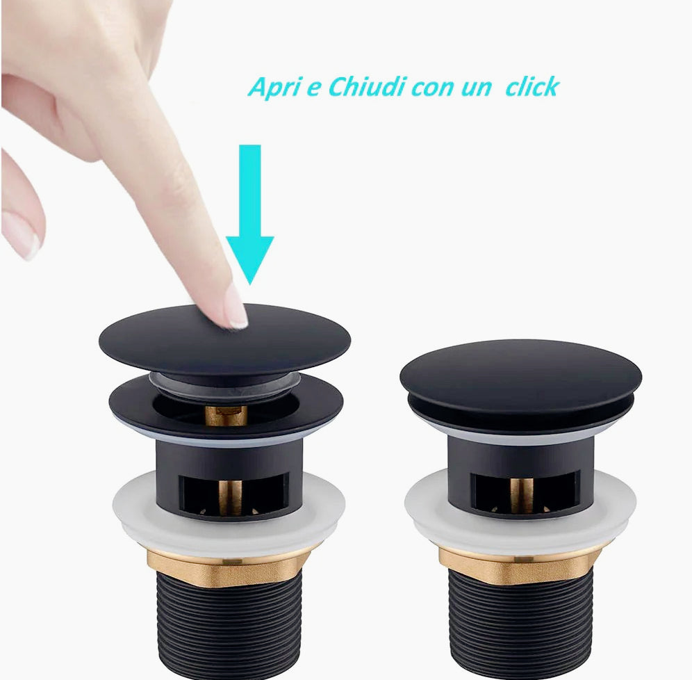 Piletta di scarico 1/4" nera per lavandino o bidet con sistema Click Clack
