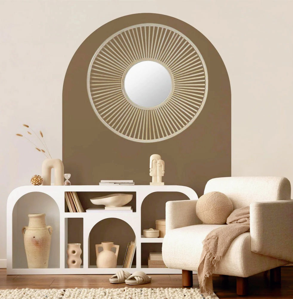 Specchio stile boho chic tondo in legno di bambù – Disponibile in varie misure