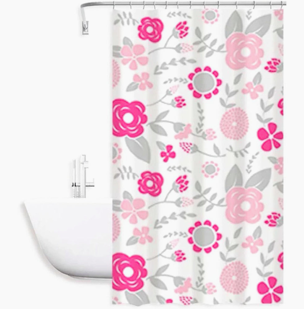 Tenda da doccia impermeabile in PVC – 180×180 cm, 12 ganci, motivo fiori rosa
