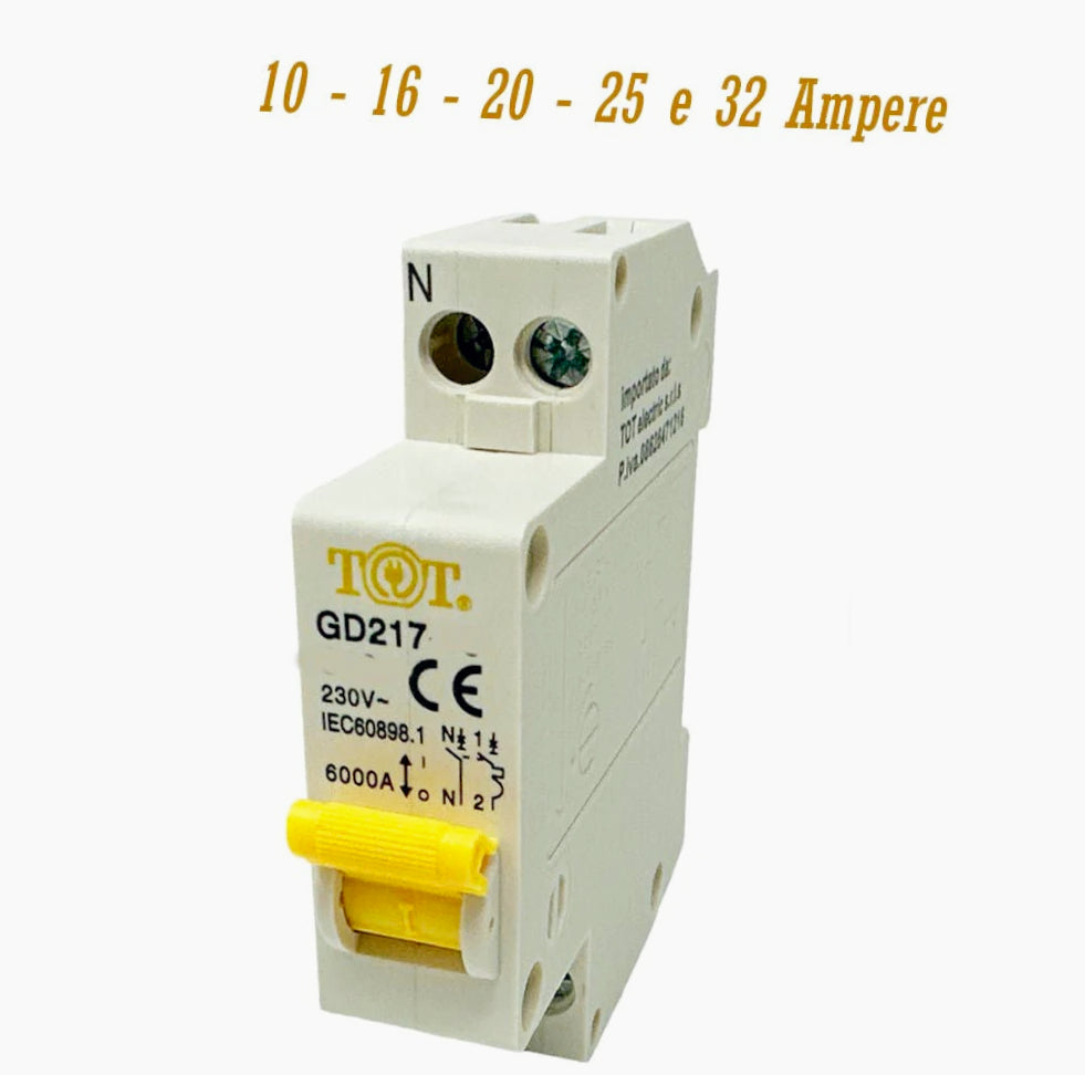 Interruttore magnetotermico 1P+N 6kA – 10-32A per quadro elettrico - ambraled