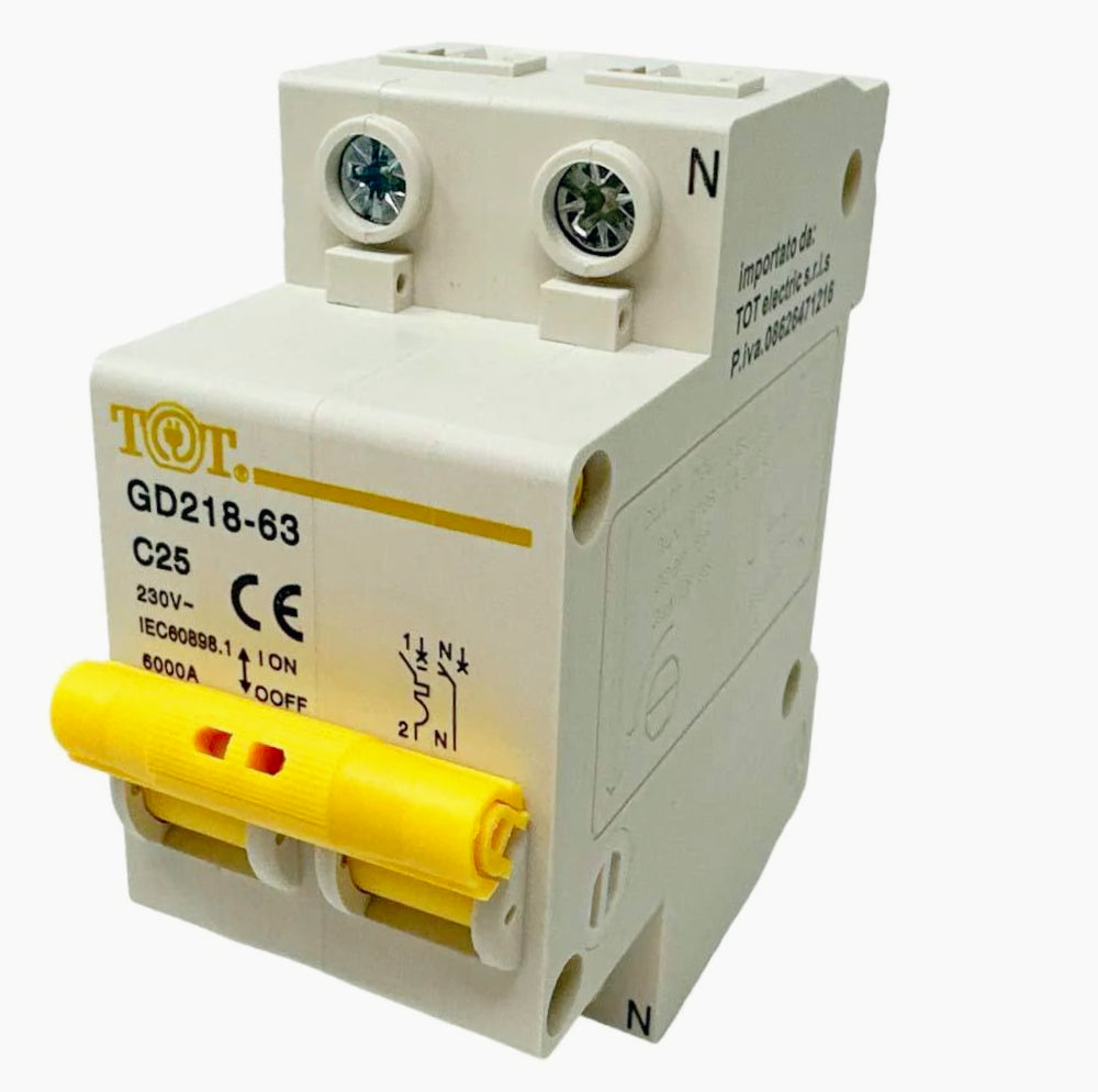 Interruttore magnetotermico 2P+N 6kA – 10-63A per quadro elettrico - ambraled