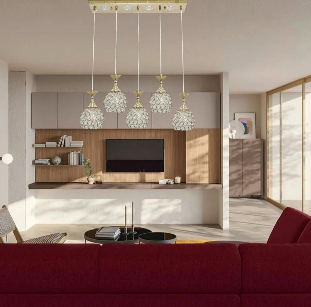 Lampadario LED 35W – Lampadine G9, sfere con cristalli a goccia in acrilico - ambraled