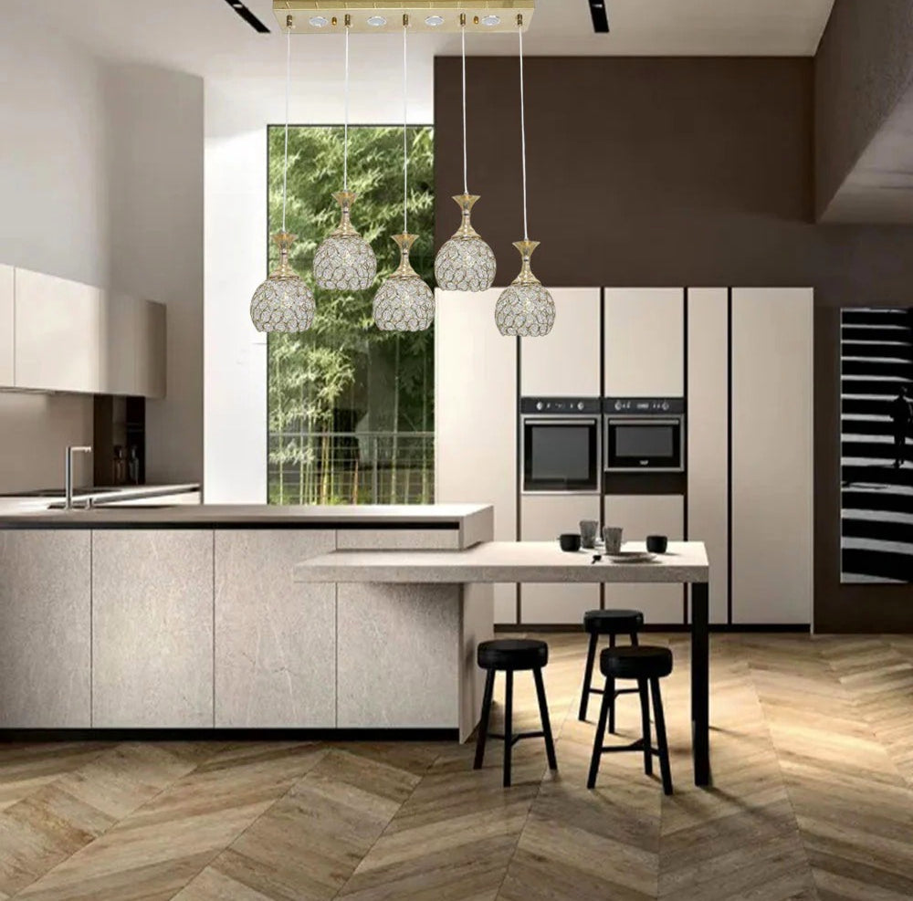 Lampadario LED 35W – Lampadine G9, sfere con cristalli a goccia in acrilico - ambraled