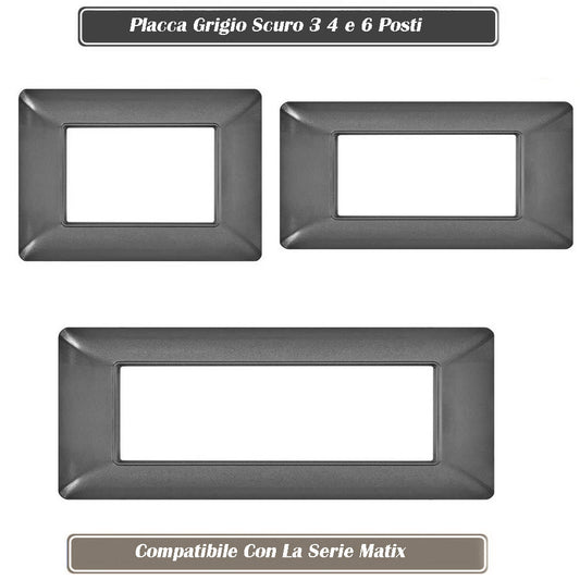 Placchetta 3 4 6 posti grigio scuro compatibile con matix cover - ambraled