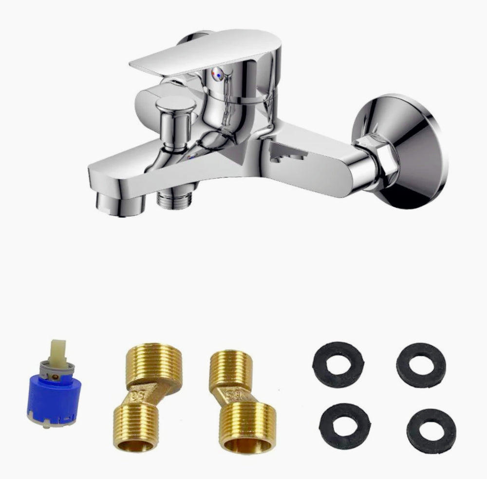 Rubinetto per vasca da bagno quadrato cromato lucido, modello Cube
