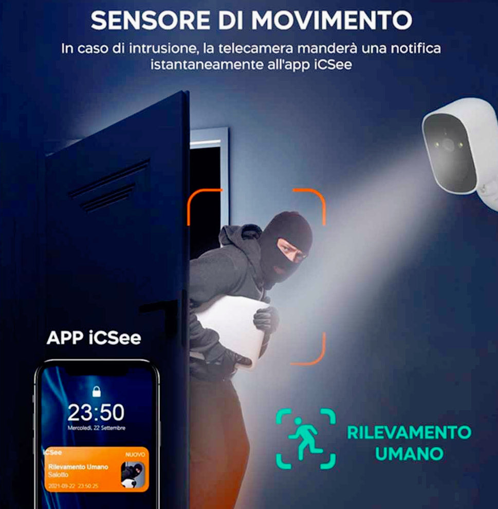 Telecamera Wi-Fi ricaricabile con infrarossi, a batteria, protezione IP66