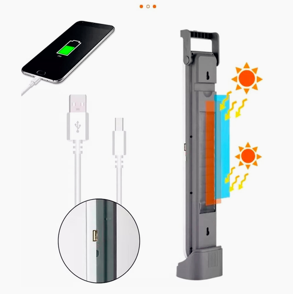 Torcia emergenza a pannello solare – 45 LED + 1 LED COB, 3 colorazioni di luce