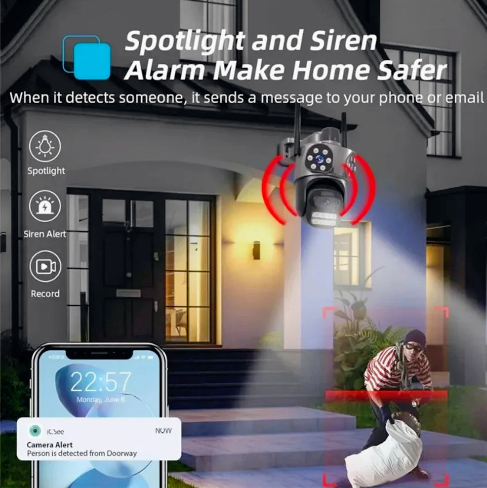 Telecamera Wi-Fi con 3 obiettivi – 2 fissi + 1 motorizzato, Zoom 5X, 4MP (Full HD+)