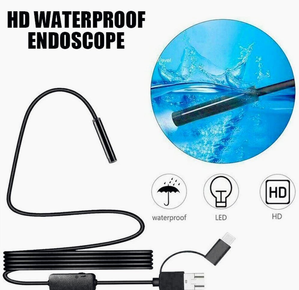 Telecamera endoscopica impermeabile – Compatibile Android, 6 LED, lunghezza cavo 5m, Type-C/USB, con App