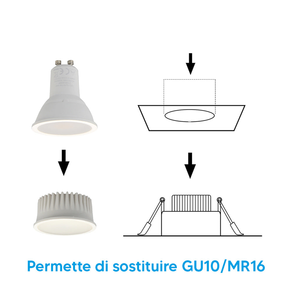 Modulo led 6W sostituzione per faretti GU10/MR16 da incasso CCT opaco
