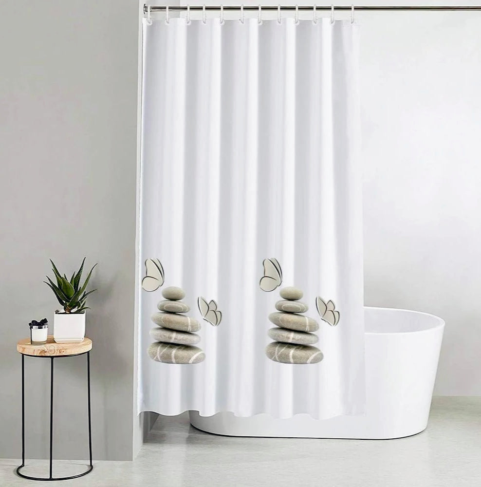 Tenda da doccia impermeabile in PVC – 240×200 cm, 12 ganci, motivo sassi