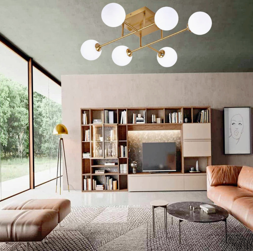 Plafoniera Minimal Bronzo - Struttura in Metallo con 6 Sfere, Attacco G9