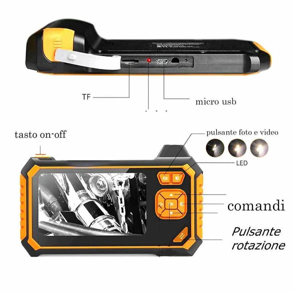 Telecamera endoscopica 4.3'' Full HD 1080p 2MP con sonda 5m IP67 - Impermeabile per ispezione