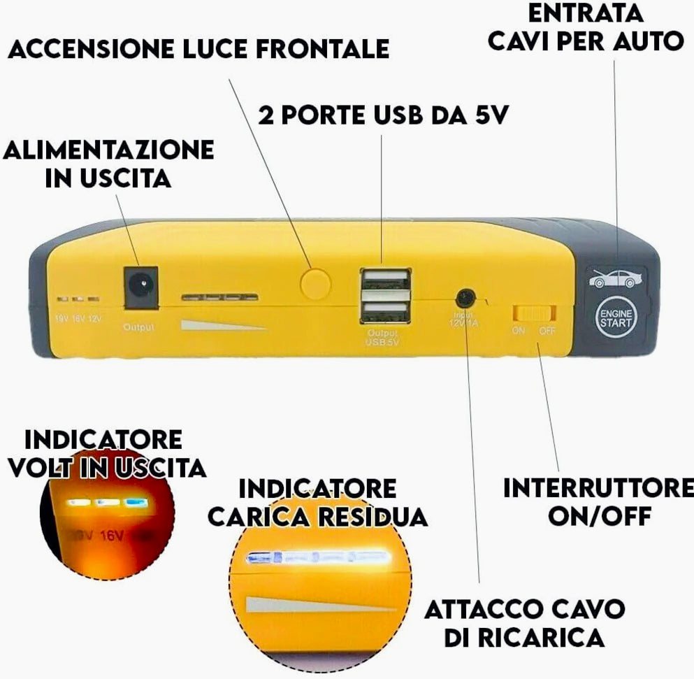 Avviatore emergenza 12V – auto/moto/barche con power bank - ambraled