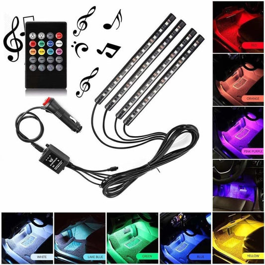 Strip LED auto 4 barre  LED RGB 12V cavo accendisigari telecomando - ambraled