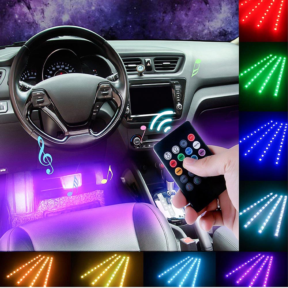 Strip LED auto 4 barre  LED RGB 12V cavo accendisigari telecomando - ambraled