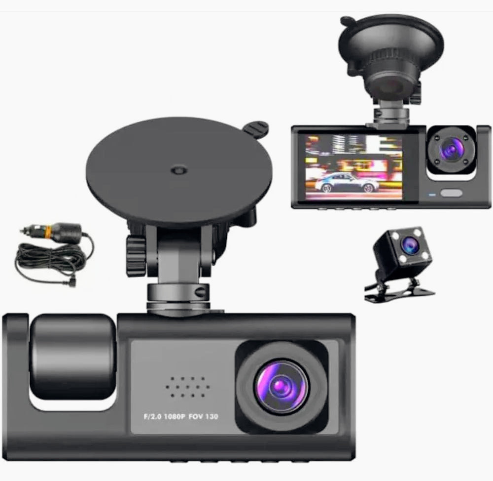 Dash Cam 3 telecamere – HD 1080p con visione notturna e ventosa - ambraled