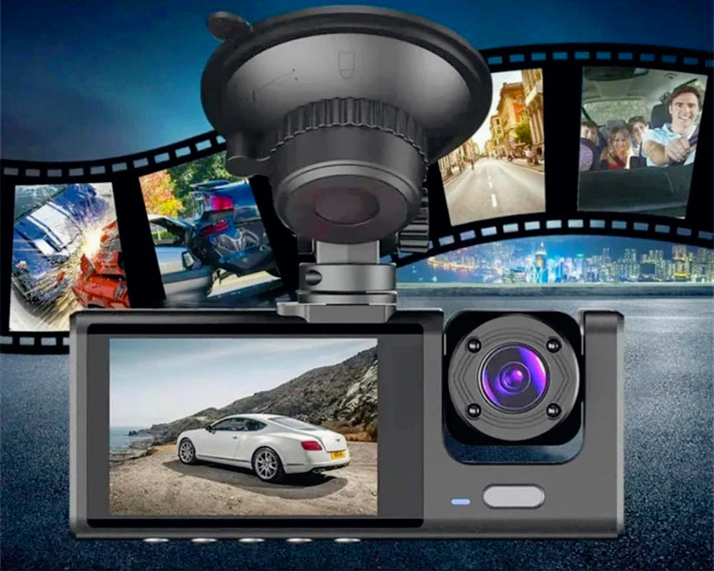 Dash Cam 3 telecamere – HD 1080p con visione notturna e ventosa - ambraled