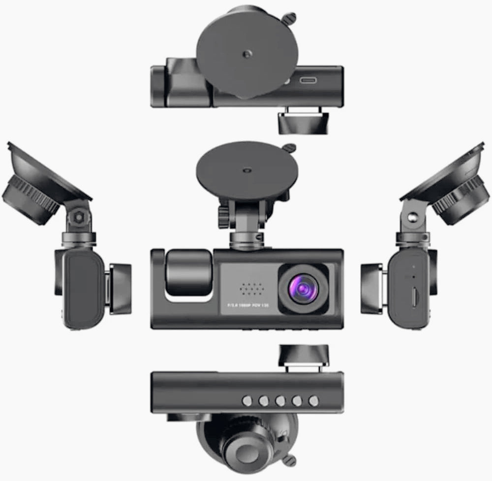 Dash Cam 3 telecamere – HD 1080p con visione notturna e ventosa - ambraled
