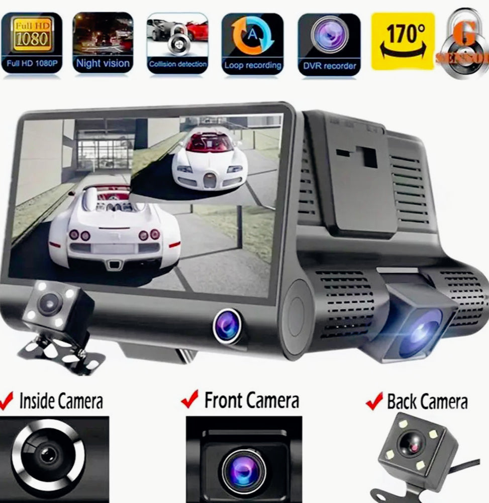 Dash Cam 4" 3 telecamere – HD 1080p con visione notturna - ambraled