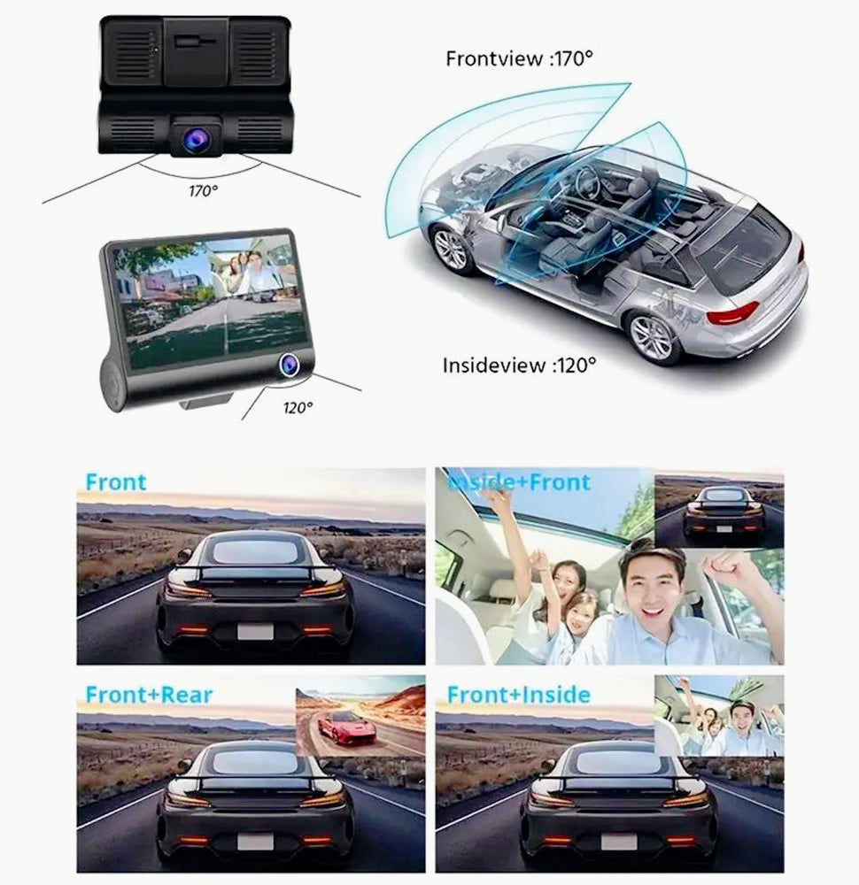 Dash Cam 4" 3 telecamere – HD 1080p con visione notturna - ambraled