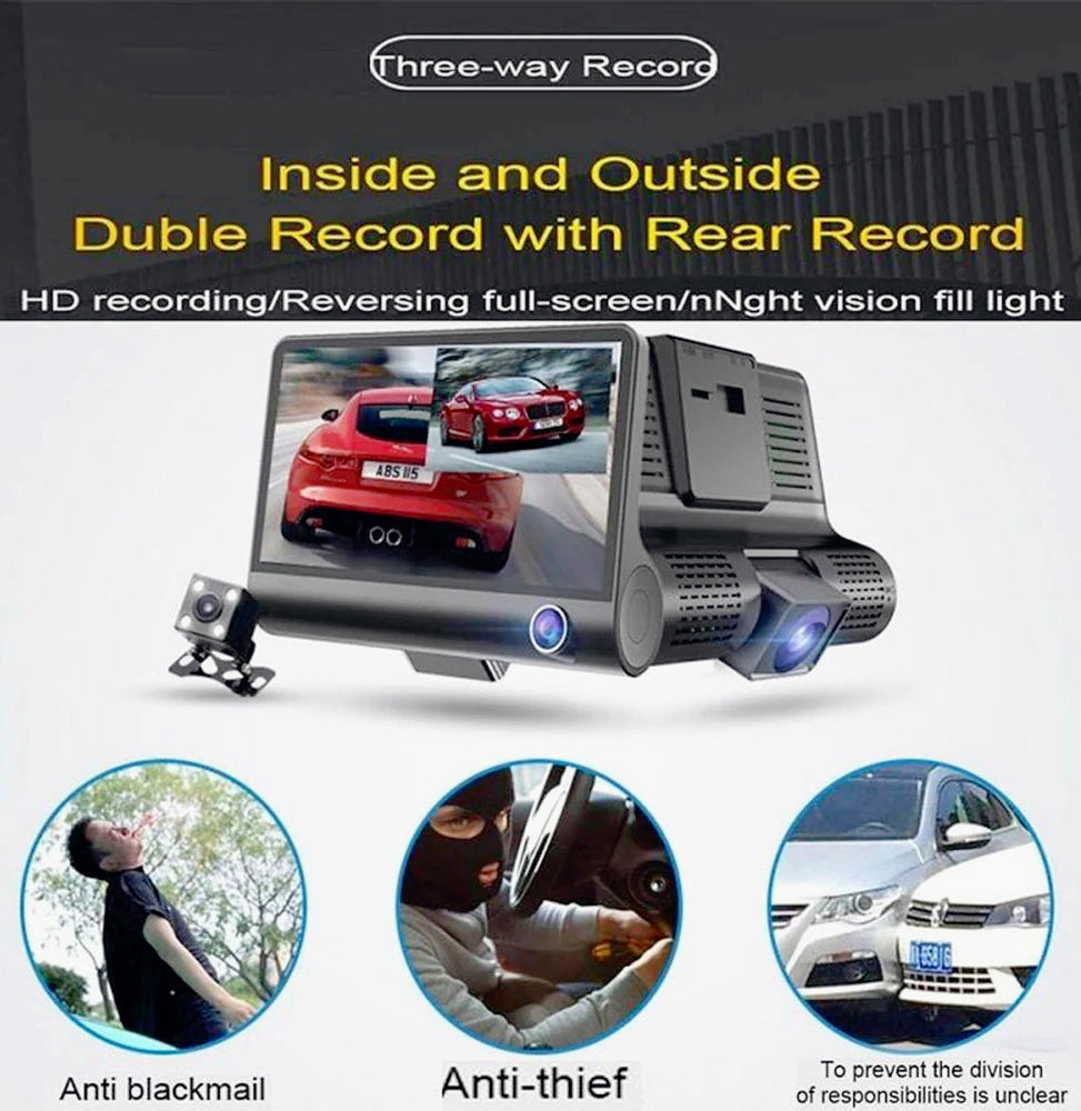 Dash Cam 4" 3 telecamere – HD 1080p con visione notturna - ambraled