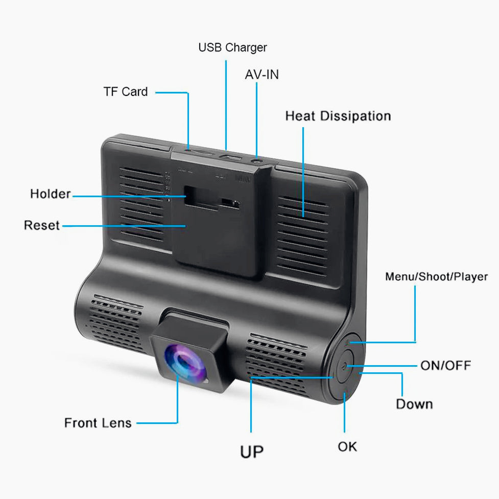Dash Cam 4" 3 telecamere – HD 1080p con visione notturna - ambraled