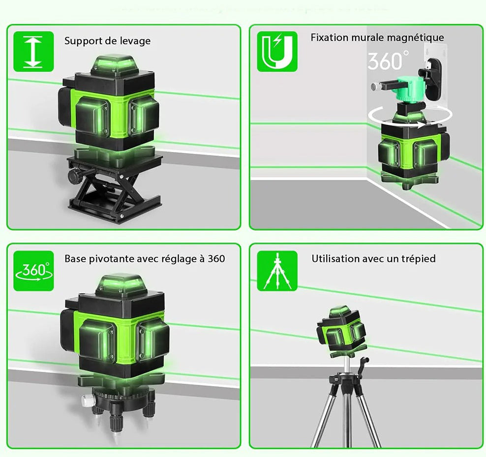 Livella laser 16 linee verde – Cavalletto 2 batterie + telecomando - ambraled