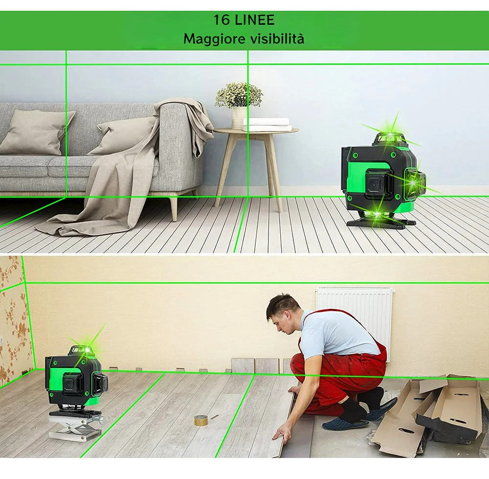 Livella laser 16 linee verde – Cavalletto 2 batterie + telecomando - ambraled