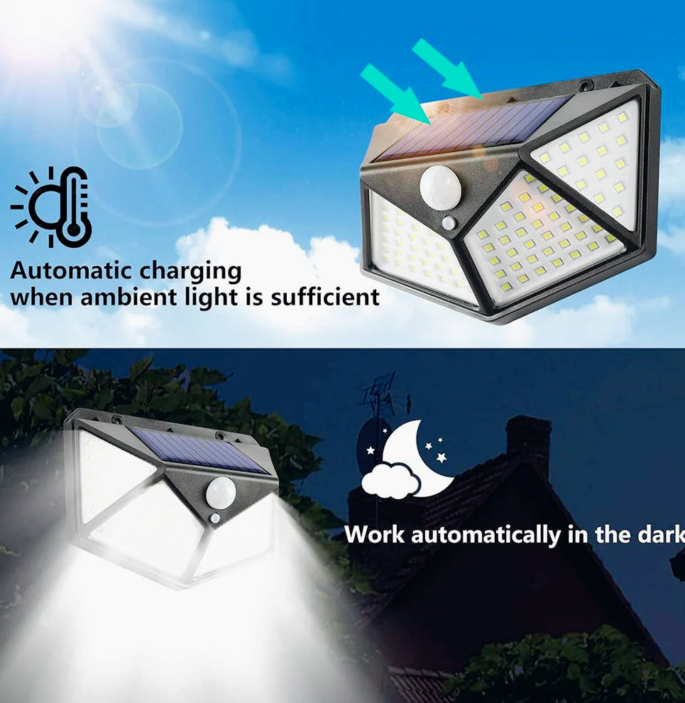 4 Fari Solari Applique 100 LED con Sensore di Movimento (3 Modalità) – IP65 - ambraled