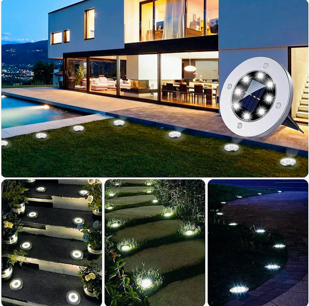 Faretto solare LED 4 picchetti – giardino IP65 luce bianca - ambraled