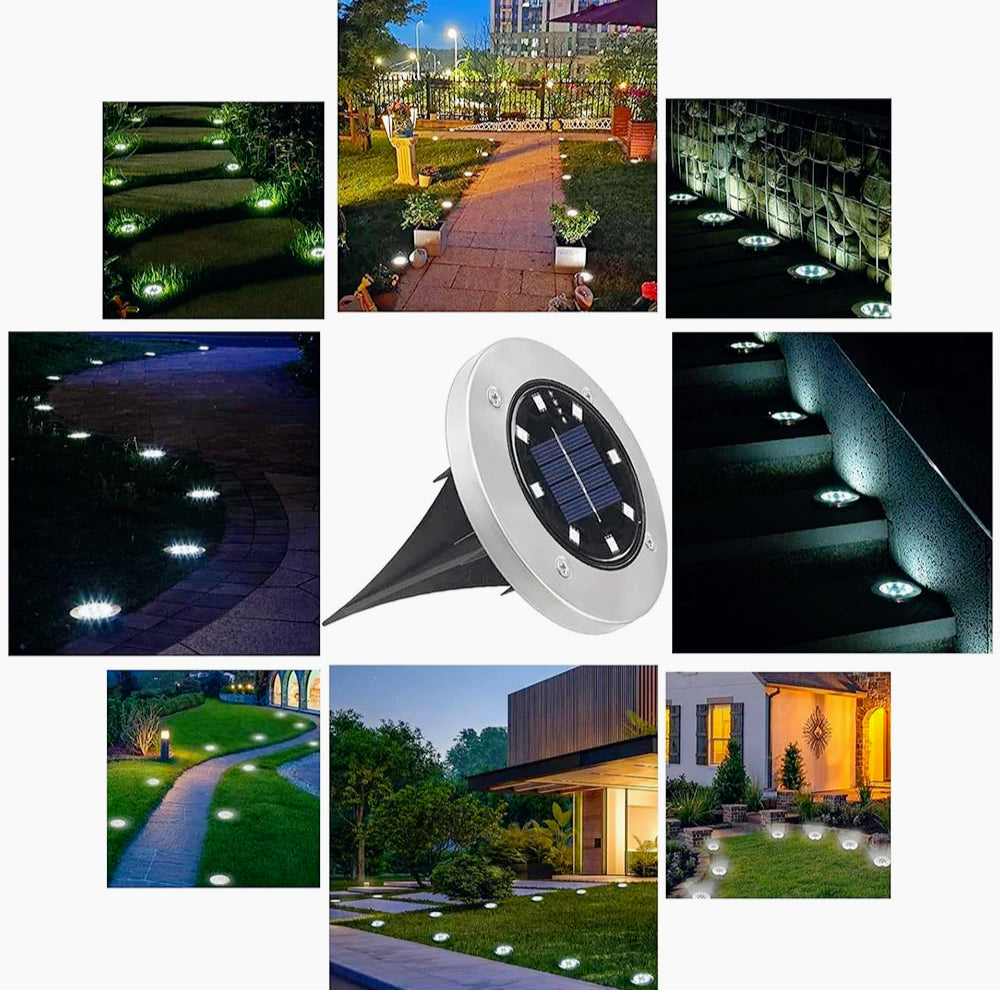 Faretto solare LED 4 picchetti – giardino IP65 luce bianca - ambraled