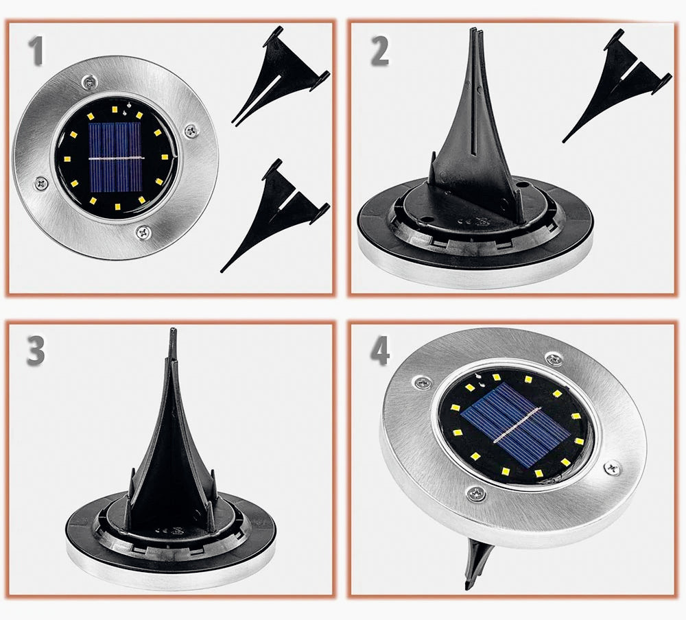 Faretto solare LED 4 picchetti – giardino IP65 luce bianca - ambraled